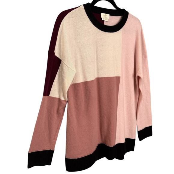 Kate‎ Spade Revolve M Colorblock Crewneck Sweater Pink Maroon Wool Cashmere Twee - Picture 3 of 10
